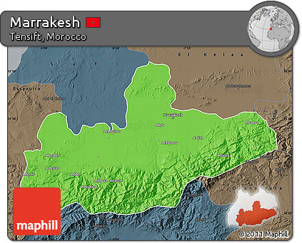 Political Map of Marrakesh, darken, semi-desaturated