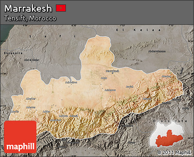 Satellite Map of Marrakesh, darken, semi-desaturated