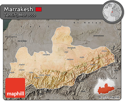 Satellite Map of Marrakesh, darken, semi-desaturated