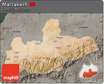 Satellite Map of Marrakesh, darken, semi-desaturated