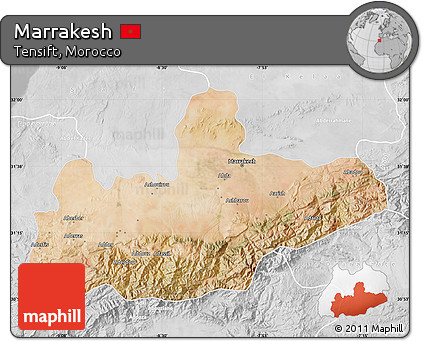 Satellite Map of Marrakesh, lighten, desaturated