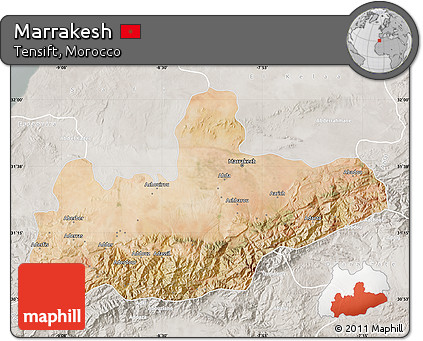 Satellite Map of Marrakesh, lighten, semi-desaturated