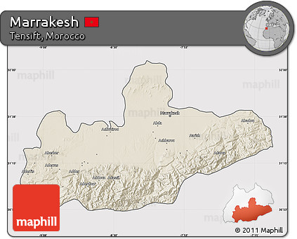 Shaded Relief Map of Marrakesh, cropped outside