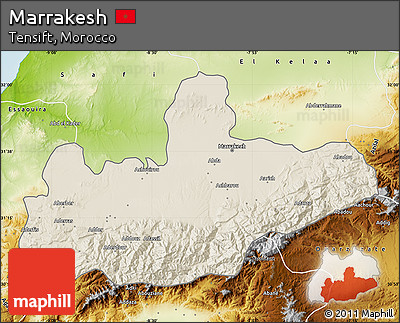 Shaded Relief Map of Marrakesh, physical outside