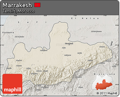 Shaded Relief Map of Marrakesh, semi-desaturated