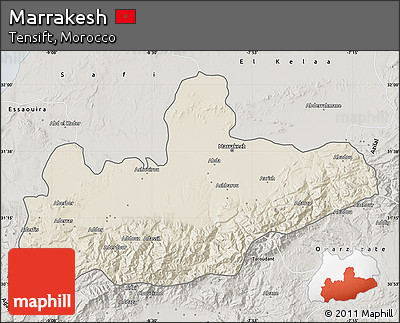 Shaded Relief Map of Marrakesh, semi-desaturated