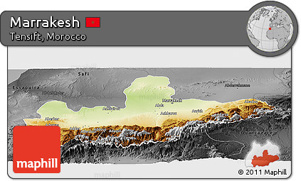 Physical Panoramic Map of Marrakesh, darken, desaturated