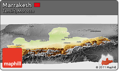 Physical Panoramic Map of Marrakesh, darken, desaturated