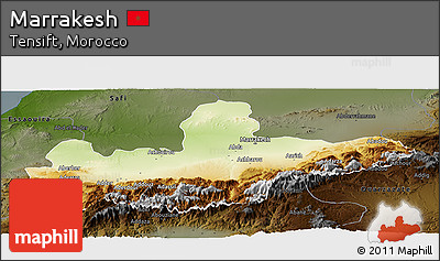 Physical Panoramic Map of Marrakesh, darken