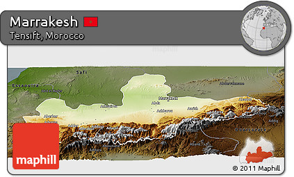 Physical Panoramic Map of Marrakesh, darken