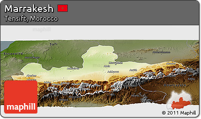 Physical Panoramic Map of Marrakesh, darken
