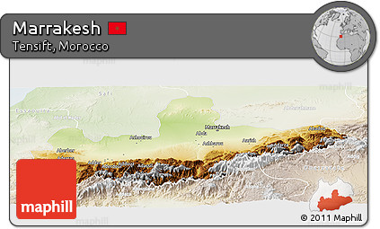 Physical Panoramic Map of Marrakesh, lighten