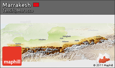 Physical Panoramic Map of Marrakesh, lighten