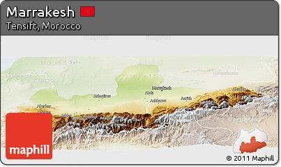 Physical Panoramic Map of Marrakesh, lighten