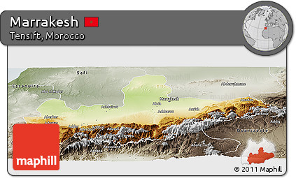 Physical Panoramic Map of Marrakesh, semi-desaturated
