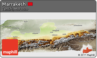Physical Panoramic Map of Marrakesh, semi-desaturated