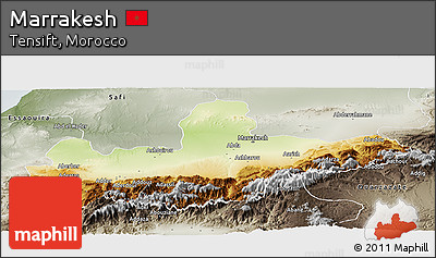 Physical Panoramic Map of Marrakesh, semi-desaturated