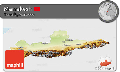 Physical Panoramic Map of Marrakesh, single color outside