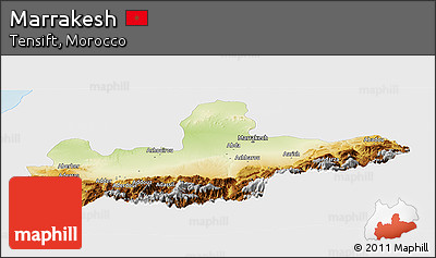 Physical Panoramic Map of Marrakesh, single color outside