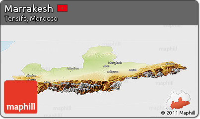 Physical Panoramic Map of Marrakesh, single color outside