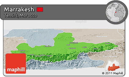 Political Panoramic Map of Marrakesh, lighten, semi-desaturated