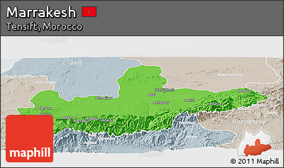 Political Panoramic Map of Marrakesh, lighten, semi-desaturated