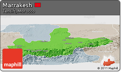 Political Panoramic Map of Marrakesh, lighten, semi-desaturated