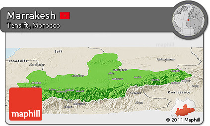 Political Panoramic Map of Marrakesh, shaded relief outside