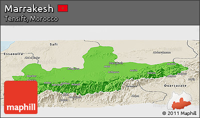 Political Panoramic Map of Marrakesh, shaded relief outside