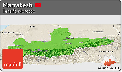 Political Panoramic Map of Marrakesh, shaded relief outside