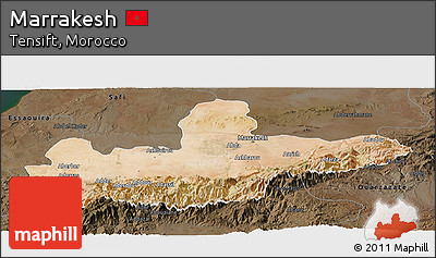 Satellite Panoramic Map of Marrakesh, darken
