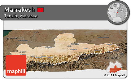 Satellite Panoramic Map of Marrakesh, darken