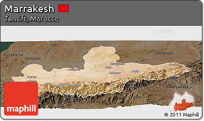 Satellite Panoramic Map of Marrakesh, darken