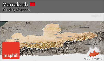 Satellite Panoramic Map of Marrakesh, darken, semi-desaturated