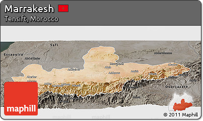 Satellite Panoramic Map of Marrakesh, darken, semi-desaturated