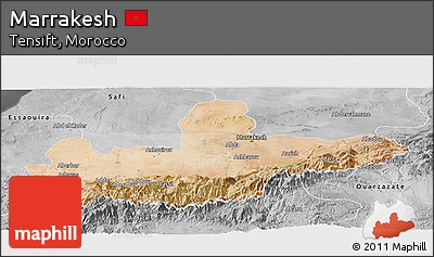 Satellite Panoramic Map of Marrakesh, desaturated