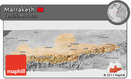 Satellite Panoramic Map of Marrakesh, desaturated