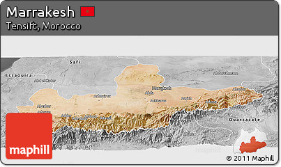 Satellite Panoramic Map of Marrakesh, desaturated