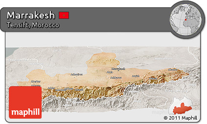 Satellite Panoramic Map of Marrakesh, lighten, semi-desaturated