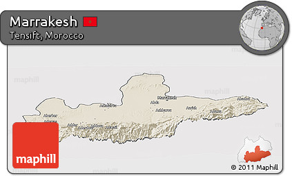 Shaded Relief Panoramic Map of Marrakesh, cropped outside
