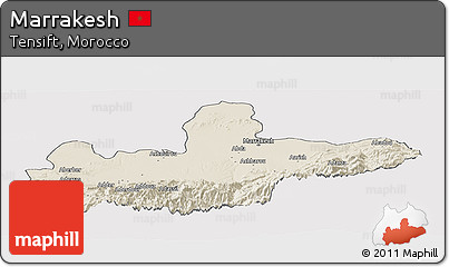Shaded Relief Panoramic Map of Marrakesh, cropped outside