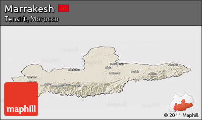 Shaded Relief Panoramic Map of Marrakesh, cropped outside