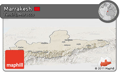 Shaded Relief Panoramic Map of Marrakesh, lighten