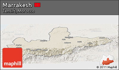 Shaded Relief Panoramic Map of Marrakesh, lighten