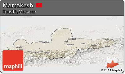 Shaded Relief Panoramic Map of Marrakesh, lighten