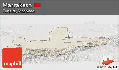 Shaded Relief Panoramic Map of Marrakesh, lighten, semi-desaturated