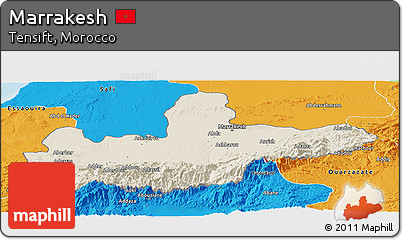 Shaded Relief Panoramic Map of Marrakesh, political outside
