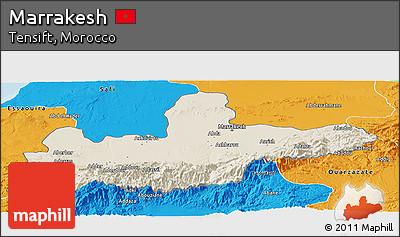 Shaded Relief Panoramic Map of Marrakesh, political outside