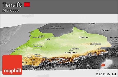 Physical Panoramic Map of Tensift, darken, desaturated