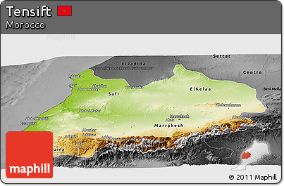 Physical Panoramic Map of Tensift, darken, desaturated